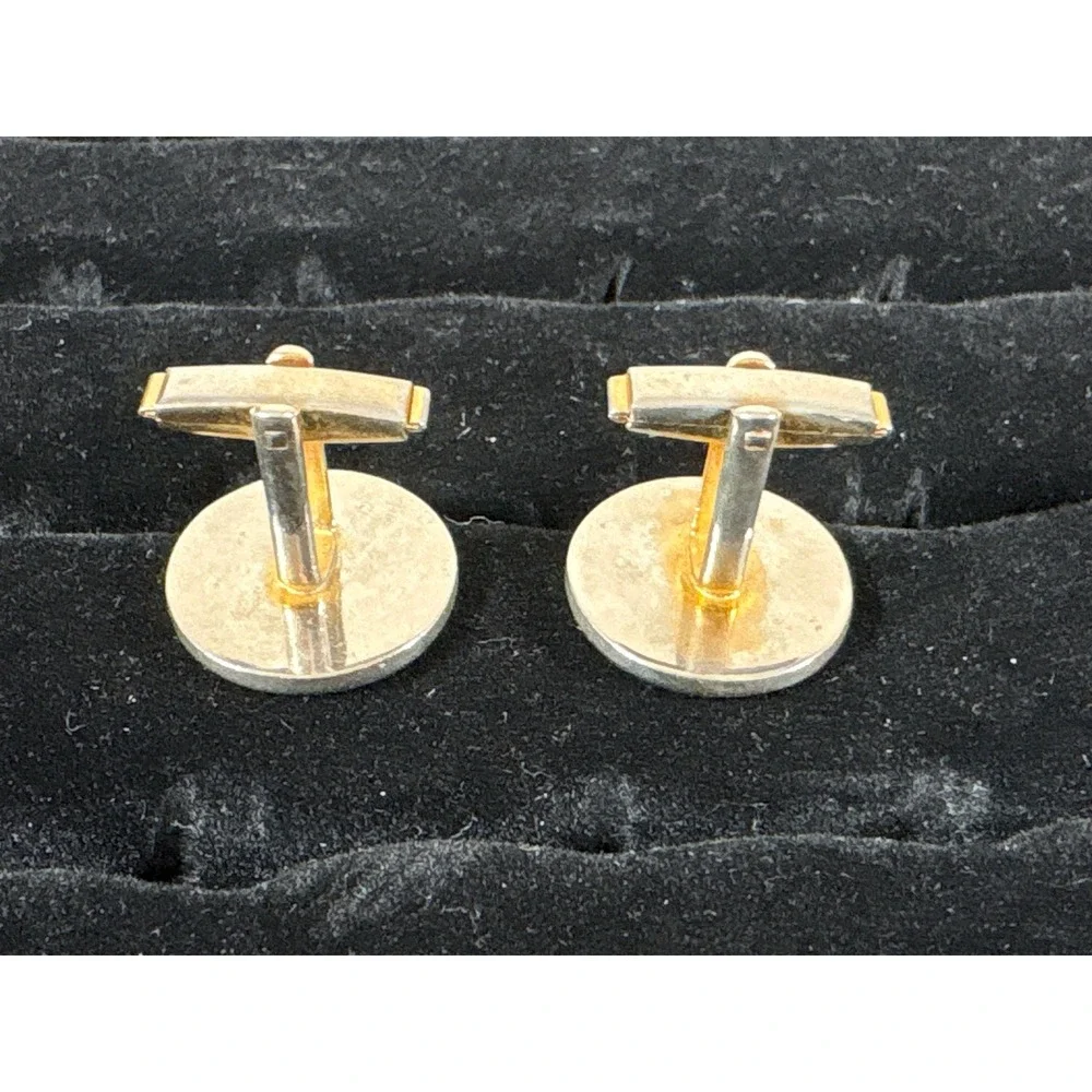 Vintage Mens Gold Tone Round Cufflinks Classic Formal Toggle Back Wedding Suit
